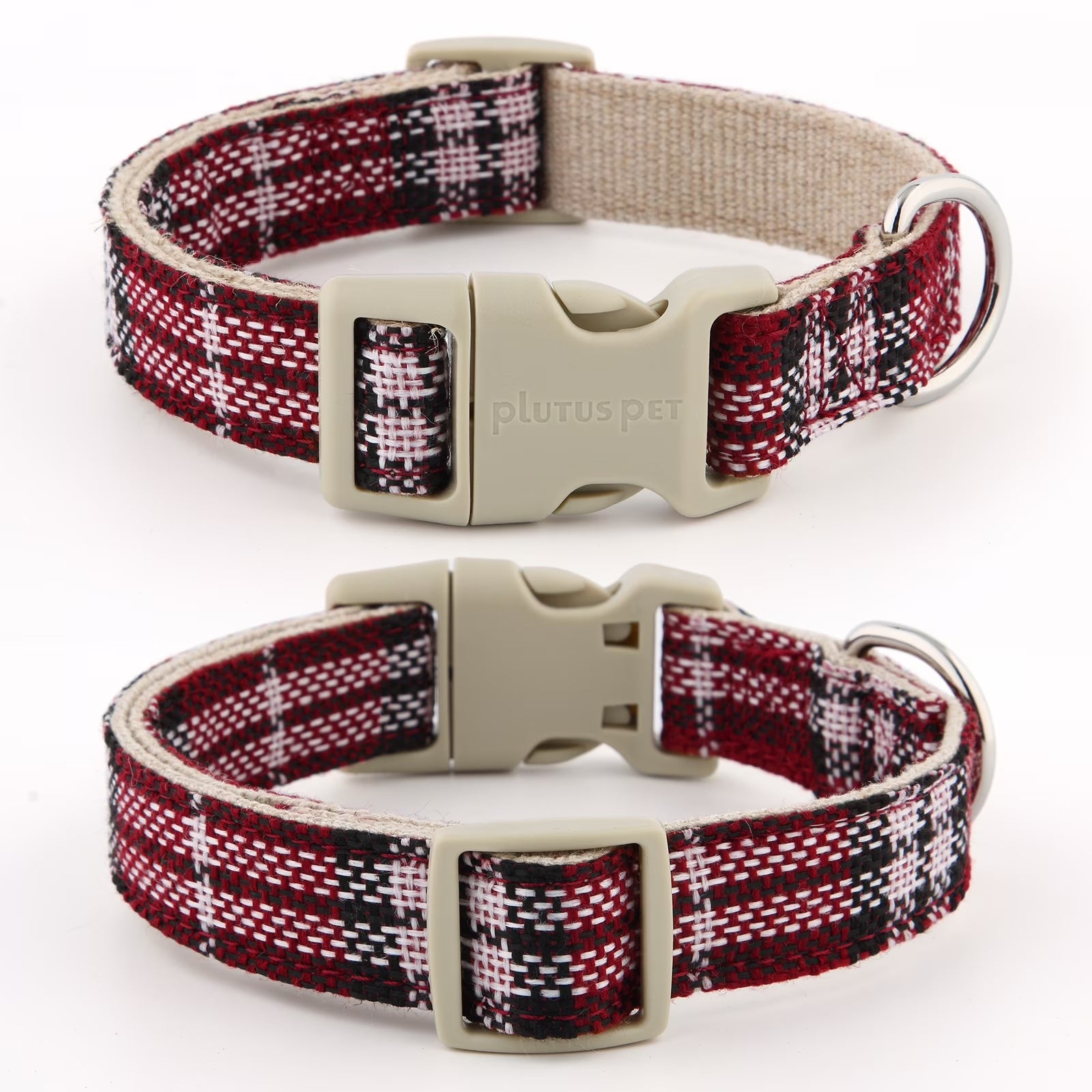 Cotton Hemp Dog Collar and Leash Set, Adjustable Collar for Small, Medium, and Large Dogs, Heavy Duty and Soft on Skin, Red, S