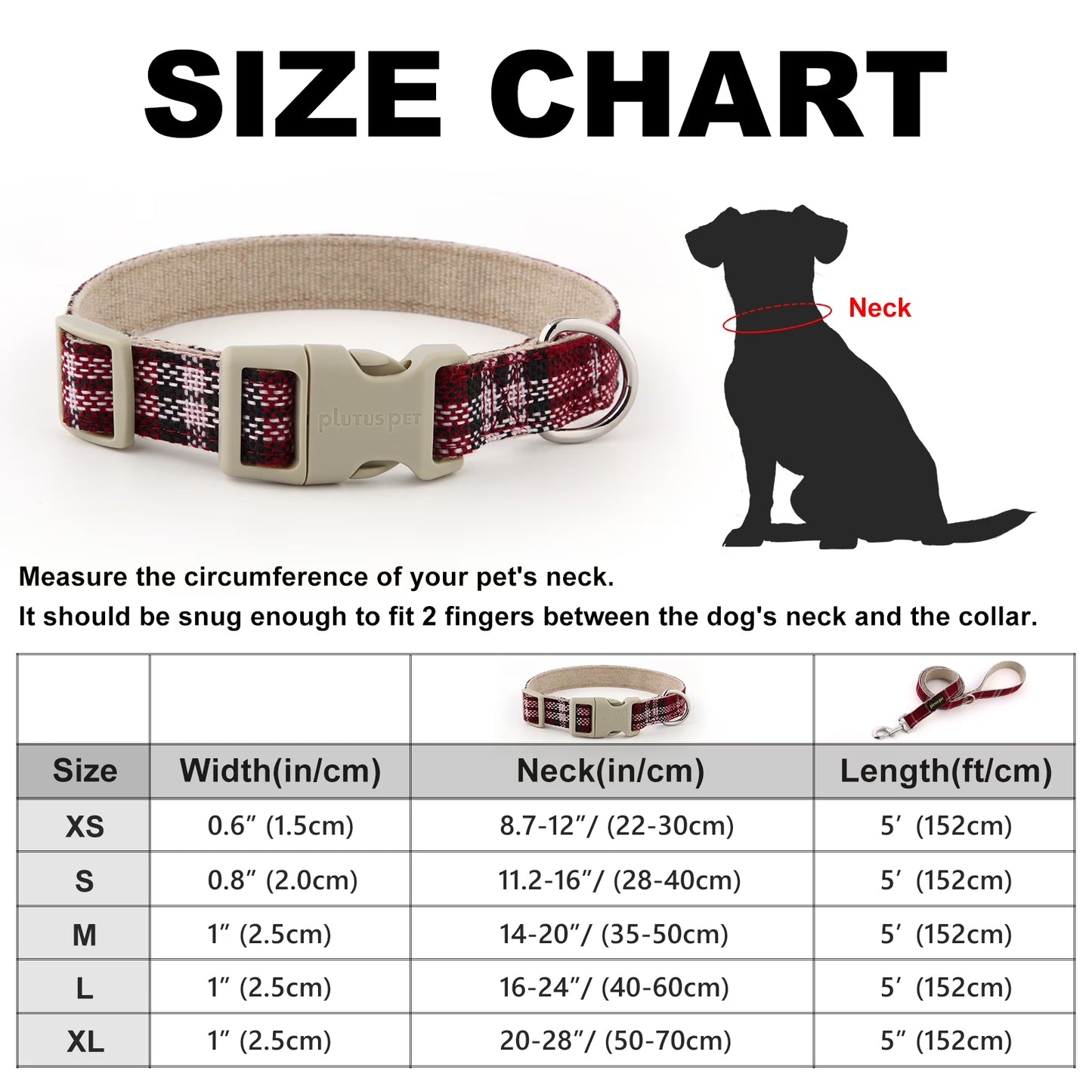 Cotton Hemp Dog Collar and Leash Set, Adjustable Collar for Small, Medium, and Large Dogs, Heavy Duty and Soft on Skin, Red, S